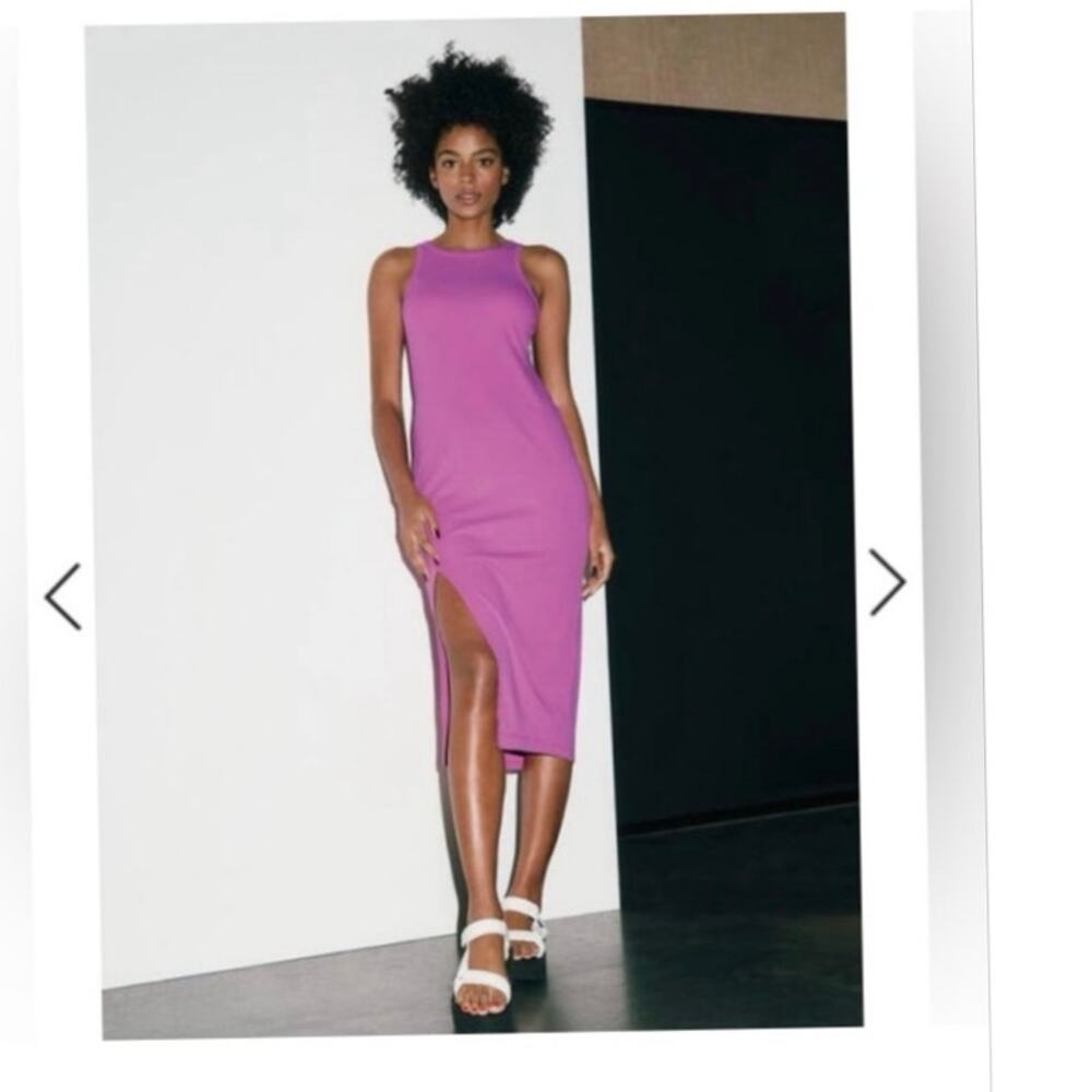 NWT Beyond Yoga Pink Size Small Ease into It Tank Dress Midi Scoop Neck Slit